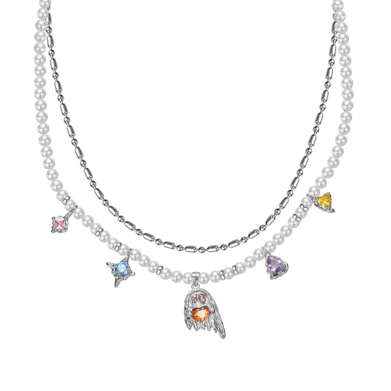 Little Ghost - Pearl &Zircon Necklace