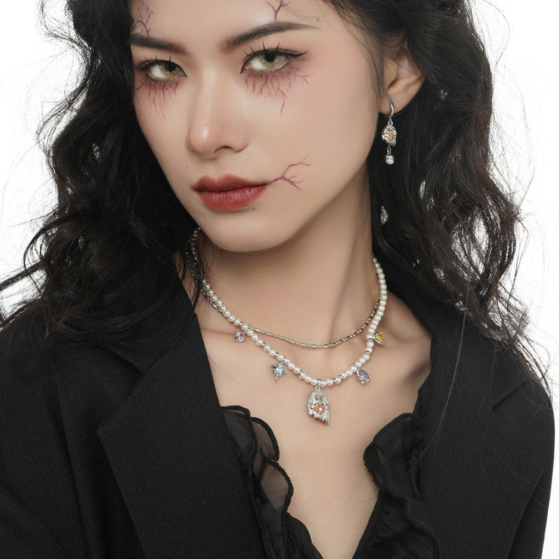 Little Ghost - Pearl &Zircon Necklace