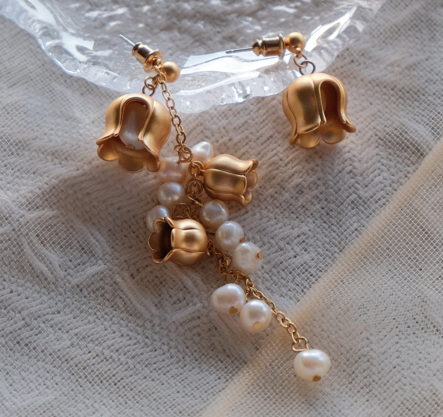 Lily of the Valley Asymmetrical Earrings